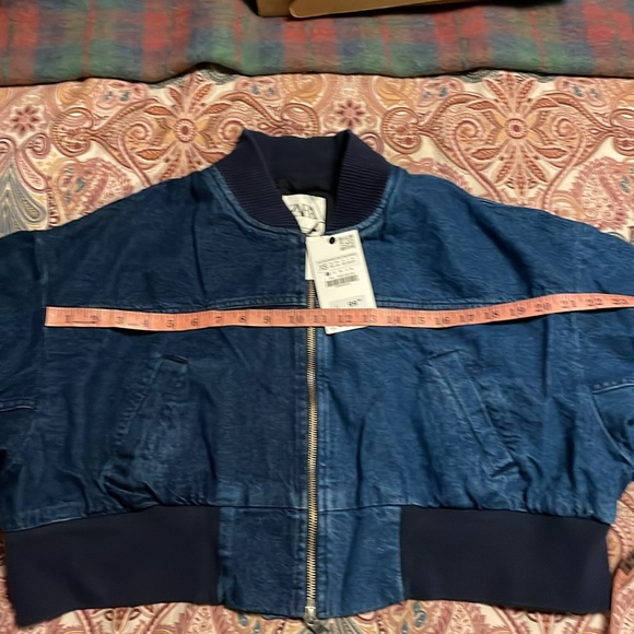 NWT Zara cropped mixed denim bomber jacket size XS - Picture 10 of 14
